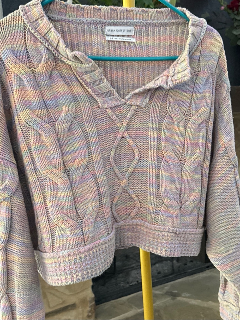 Urban Outfitters Pastel Multi Cable Knit V-Neck Sweater